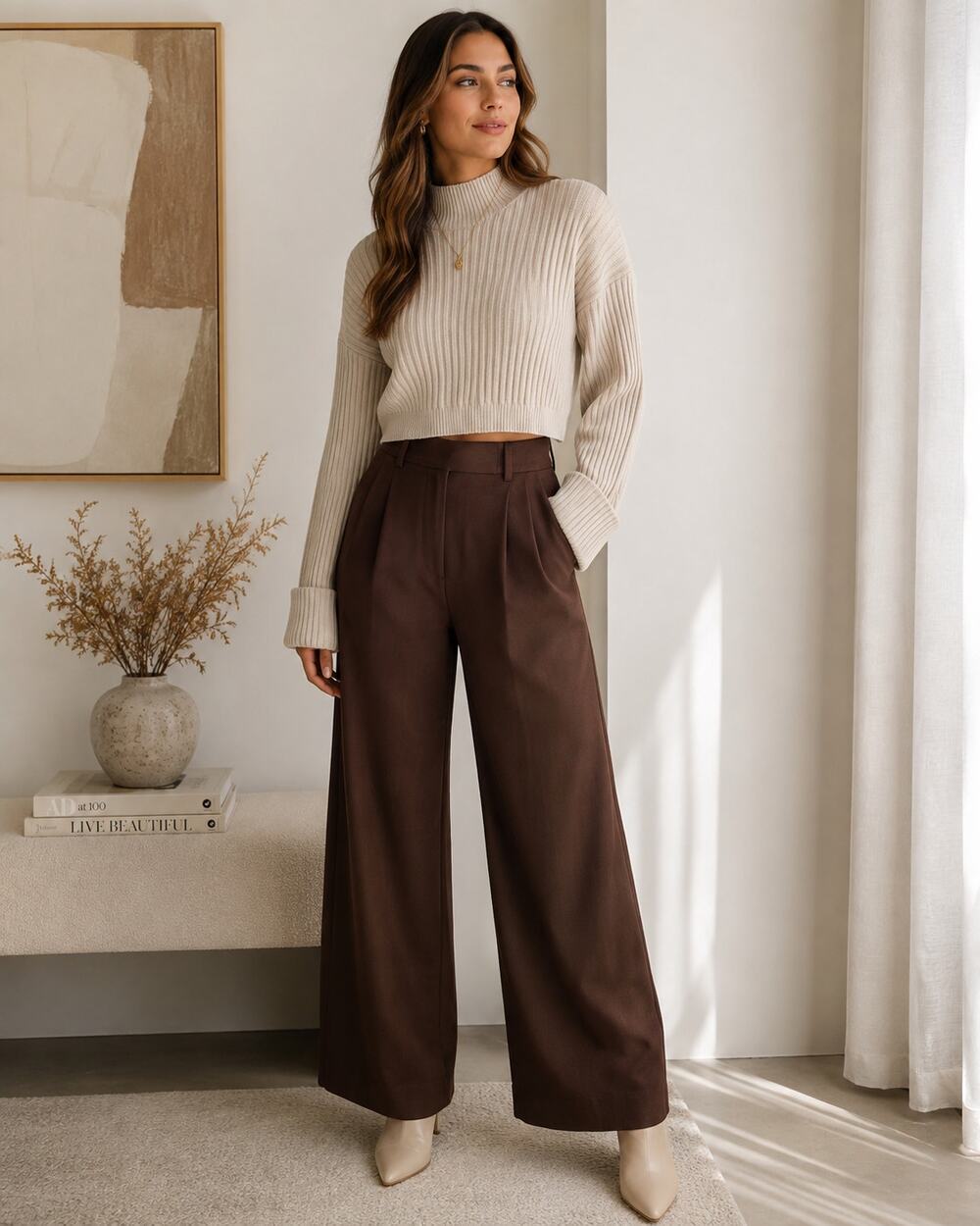 Everlane Cream Ribbed Turtleneck Sweater Womens S Cropped Fall Casual Neutral